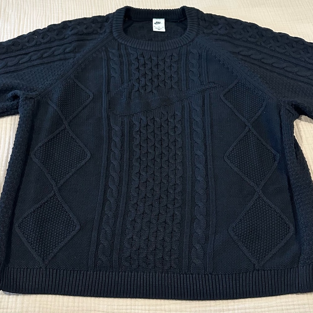 Nike Black Cable Knit Crewneck Sweater